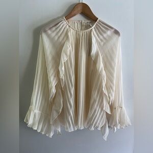 Ultra Pink XL Blouse Sheer Flutter Sleeve Cream